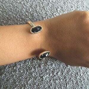 Kendra Scott Elton Gold Cuff Bracelet in Black Opaque Glass
